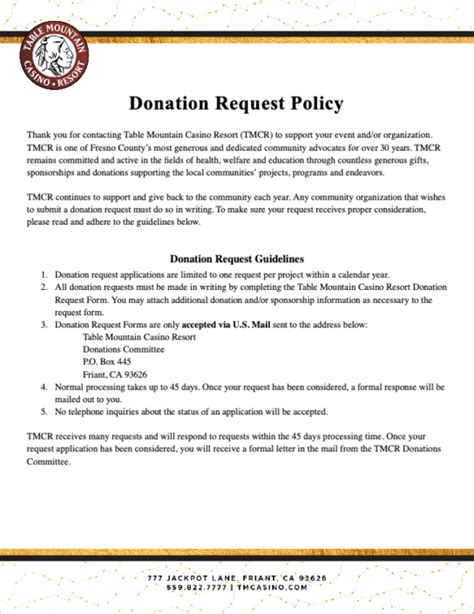 casino donation request.